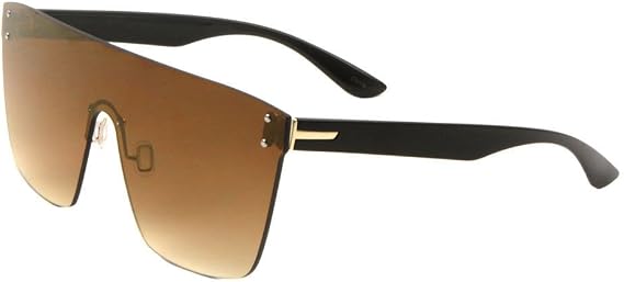 Large Flat Top Rimless Oversized One Piece Mono Shield Sunglasses