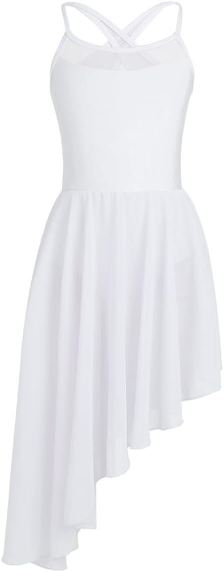 Kids Girls Lyrical Dance Dress Ballet Outfits Asymmetrical Hem Dress for Dance Competition Performance