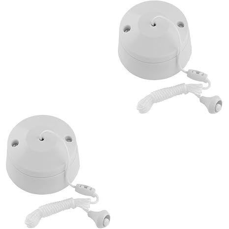 2 PACK 1m Pull Cord Ceiling Light Switch 10A 230V White Plastic 2 Way Bathroom Lighting Switch with 76mm Round Rose
