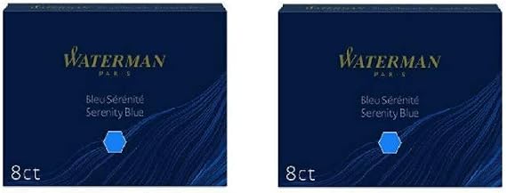 Waterman Paris Fountain Pen Cartridge Serenity Blue 8 Cartridges 2 Pack Large Size Standard Refills for Waterman Pens Smooth Flowing Inks for Luxury Writing