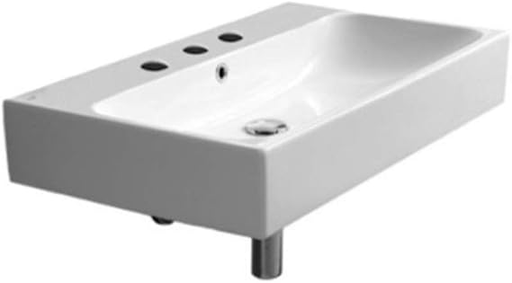 080000-U-Three Hole Pinto Rectangular Ceramic Wall Mounted/Vessel Bathroom Sink, White