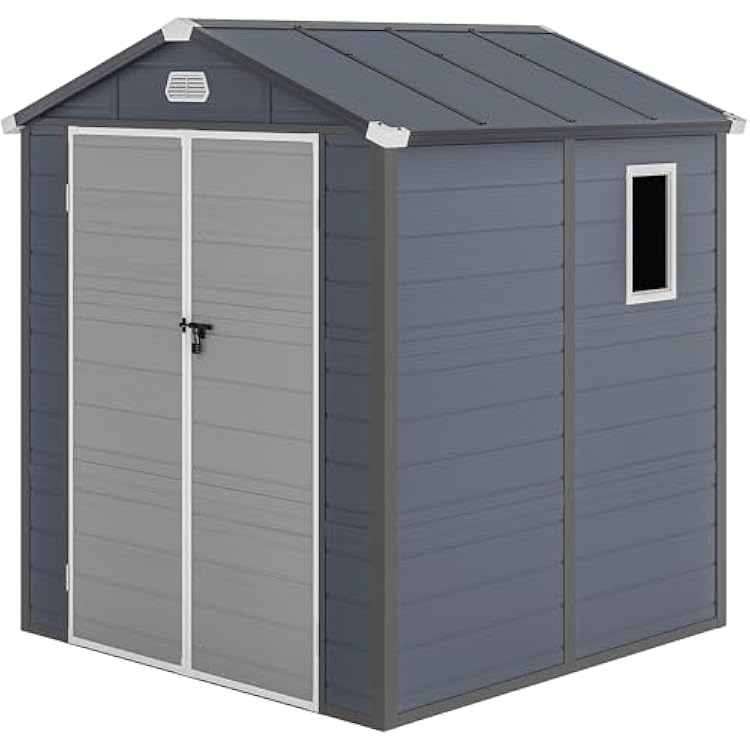 DWVO 6x6FT Outdoor Storage Shed wo Floor, All-Weather Plastic Shed with Lockable Doors, Window & Vents, Plastic Tool Shed for Backyard, Patio, Poolside, Lawn, Gray