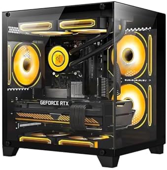 Panorama Gaming PC Desktop - AMD Ryzen 7 5700G 3.8 GHz 8-Core, RTX 4070 Super 12G, 32GB DDR4 RAM 3200, 1TB M.2 PCIE SSD + 2TB SATA SSD, Windows 11 Pro 64-bit Desktop Computer, Black