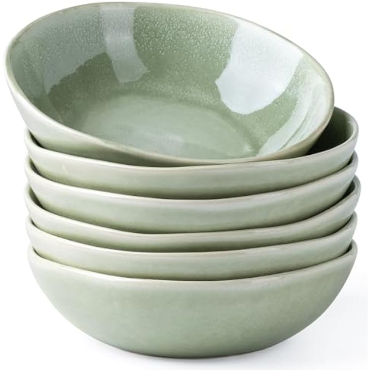 AmorArc Ceramic Cereal Bowls Set of 6, 24 oz Handmade Stoneware Bowls for Cereal Soup Salad Bread, Stylish Kitchen Bowls for Meal, Dishwasher & Microwave Safe-Olive Green