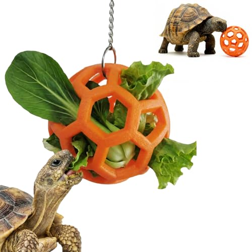 Turtle Feeder Ball -Turtles Feeding Toy with Hanging Chain Interactive Reptile Toy for Aquatic and Tortoises Ball Red Eared Slider Turtles Toys Aquarium Decorations Tortoise Treat Habitat Accessories
