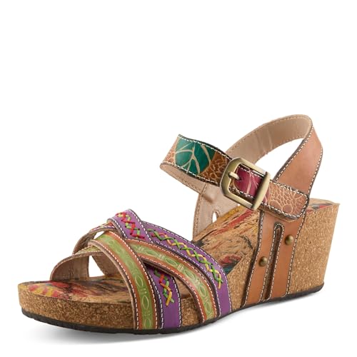 Spring Step LArtiste Womens BOSQUET - Hand-Painted Wedge Sandals for Artistic Comfort