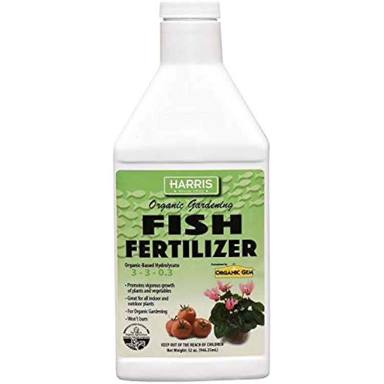 Harris Organic Plant and Lawn Fertilizer, Hydrolyzed Liquid Fish Fertilizer Emulsion Great for Tomatoes and Vegetables, 3-3-0.3, 32oz 32oz Quart