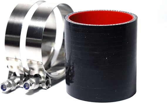 4-Ply Reinforced High Temperature 2.25" ID Straight Coupler Silicone Hose With Stainless Steel T Bolt Clamp (BLACK 2.25'')