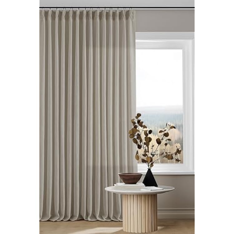 102 Inch Long Curtains Pinch Pleat Linen Curtains for Living Room Bedroom 2 Panels Tan Brown Burlywood Taupe Light Filtering Privacy 102 Inch Pleated Drapes Hooks Rings Back Tab for Sliding Door