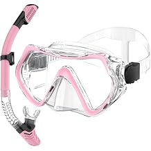 Snorkel Set, Snorkel Mask 180 Panoramic Wide View, Anti-Fog Scuba Diving Gear, Professional Swim Goggles for Free Breathing, Swim, Diving, Gifts for Women Mom Men Dad