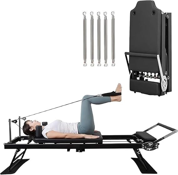 Pilates Reformer Machine, Pilates Machine, Pilates Exercise Equipment, Folding Pilates for Home Workout, Pilates Reformer Suit, Latex or Metal Spring Reformer Black Metal Spring