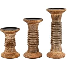 Nirman Candlestick Holders Mango Wood Set of 3 Candle Stand for Table Centerpieces for Wedding, Christmas, Party, Home, Spa, Reiki, Aromatherapy