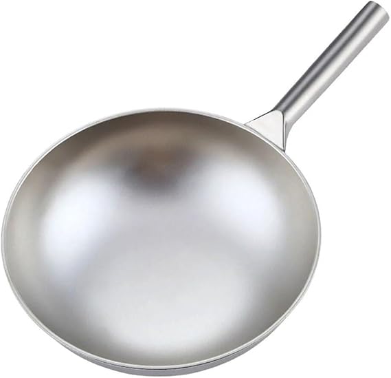 34cm Pure Titanium Wok, Uncoated Non-Stick Frying Pan, Lightweight Round Bottom Pot for Household Use(36cm)