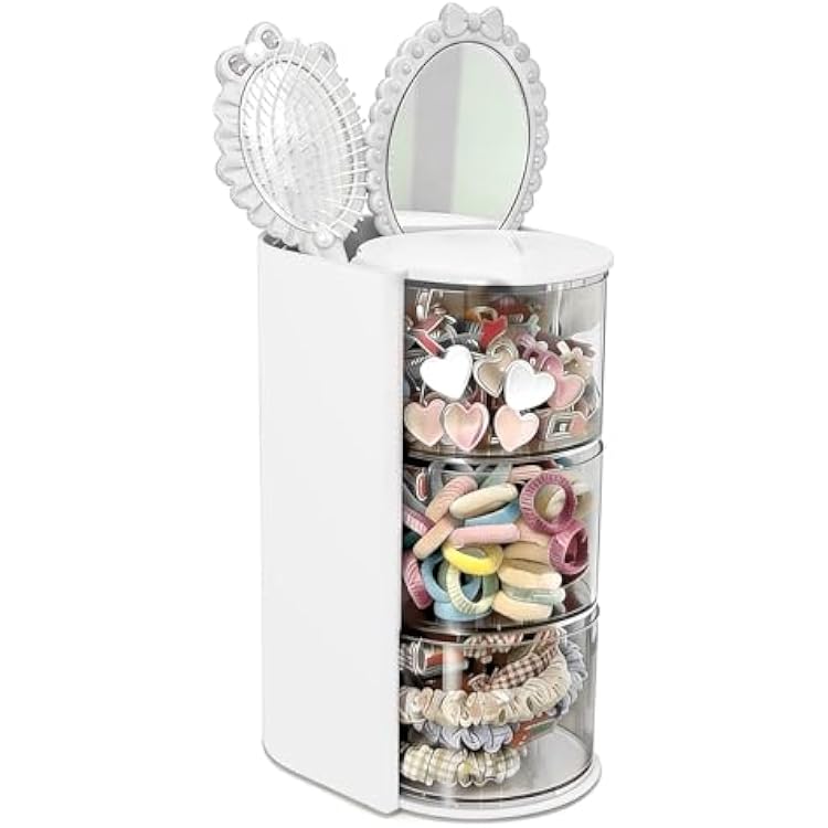 Hair Accessories Organizer With Hairbrush Holder, 3-Layer Clear Rotatable Hair Caddy And Brush Holder For Vanity, Holds Brushes, Ties, Bows, Clips & Jewelry Hair Tool Organizer BoxWhite
