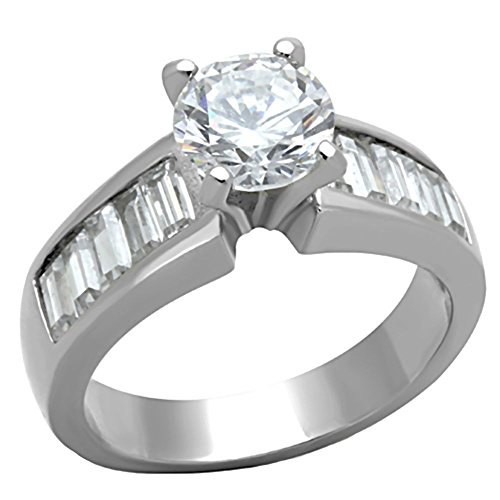 Priscella: 3.25ct Brilliant-Cut Ice on Fire CZ Accented Engagement Ring 316 Steel, 3258A