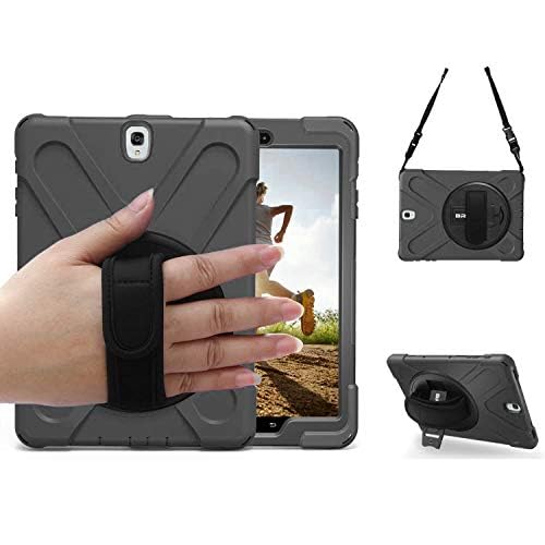 BRAECN for Samsung Galaxy Tab A 9.7 Inch SM-T550P550 Case, Heavy Duty Shockproof Protection Rugged 360 Rotating Stand Handle ShoulerHand Strap Durable Kidse-Black