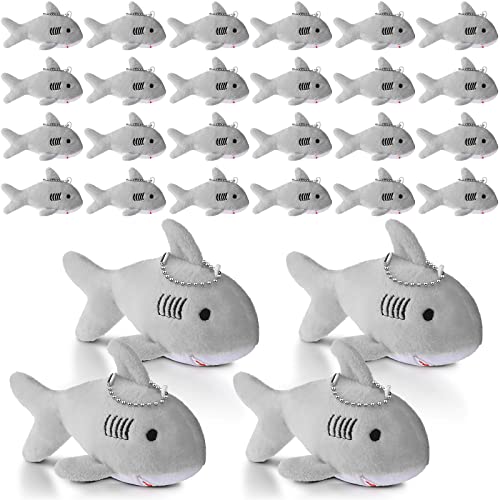 Zubebe 24 Pcs Shark Keychain Plush Shark Party Favors Bulk Mini Animal Stuffed Gifts for Kids Classroom School Baby Shower Sea Summer Ocean Birthday DecorationsGray