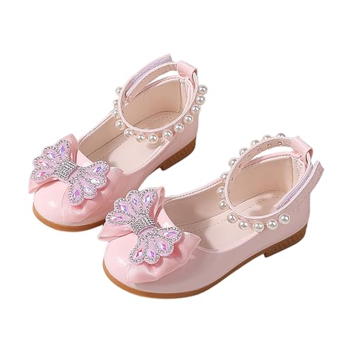 IWIHMIV Flower Girl Dress Shoes Non Slip Mary Jane Ballet Princess Pearl Ankle Strap Shoes for Wedding Party School
