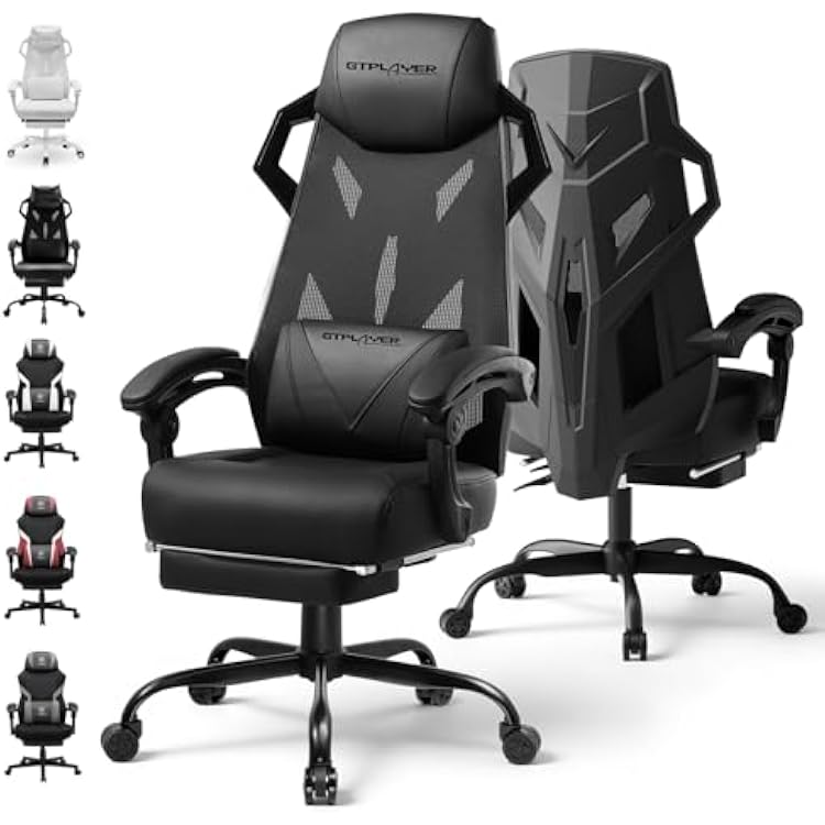 GTPLAYER Computer Chair with Adjustable Footrest, Ergonomic Gaming Chair with Headrest and Lumbar Support, Breathable Mesh Office Chair for Adults, High Back Reclining Desk Chair for Gaming and Office