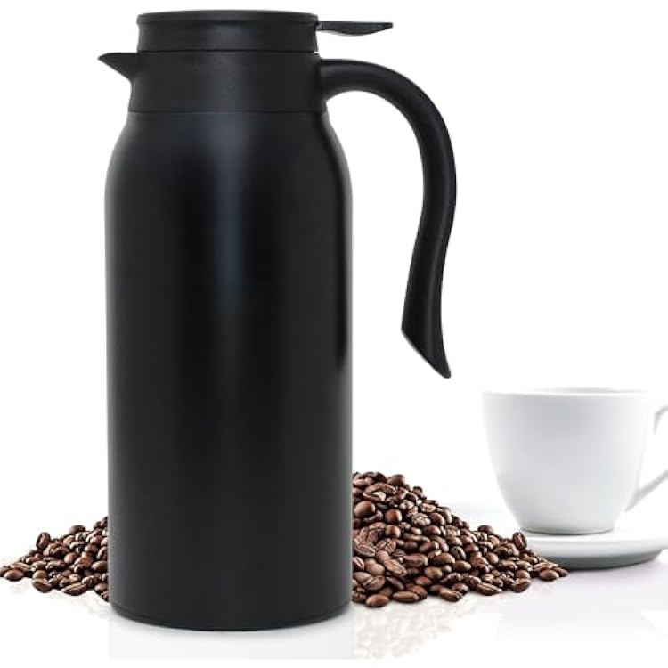 40.5oz 1200ml Stainless Steel Double Walled Insulated Black Coffee Carafe, Heat Retention Airpot Keeps Beverages Hot or Cold, for Tea, Espresso, Hot Chocolate and More