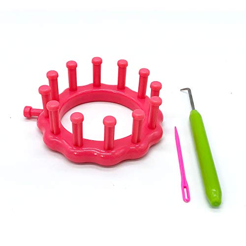 WAYION Round Knitting Loom Plastic Hat Weaving Looms Kit with Loom HookNeedle, Creativity for Friends Small Knitting Loom Kit - Perfect for Sock, Hat, Leg & Arm Warmers, Scarf & More Pink