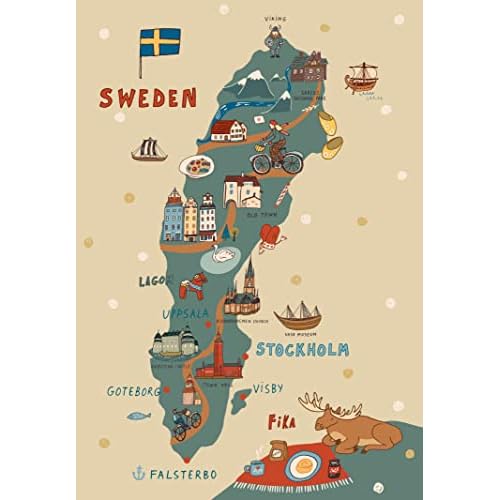 A SLICE IN TIME Map of Sweden Swedish Scandinavia Retro Travel Adventure Advertisement Art Souvenir Collectible Wall Decor Poster Print. 10 x 13.5 inches