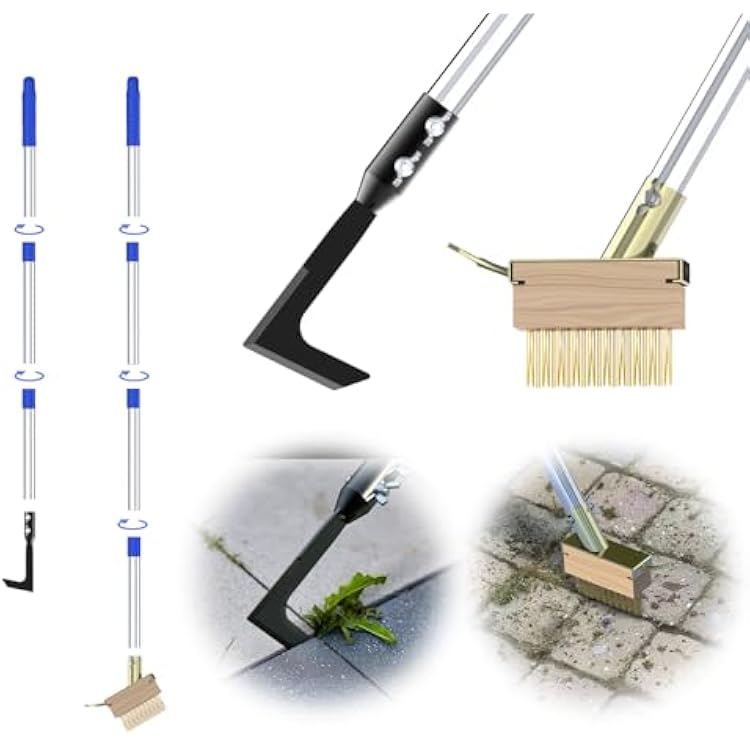 Crack Weeder Tool Set, Manual Stainless Steel Crevice Weeding Tool with Adjustable Handle for Moss & Weed Removal in Driveways, Patios, Pavers, Garden Cracks