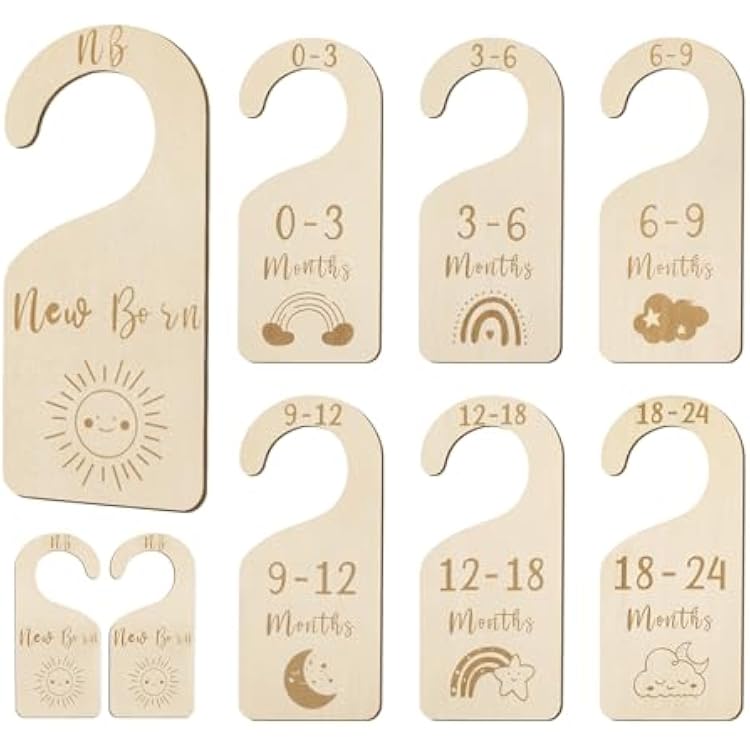 Baby Closet Dividers, Wooden Double Sided Nursery Clothes Size Separators for Newborn to 24 Months, Neutral, 7 Pcs