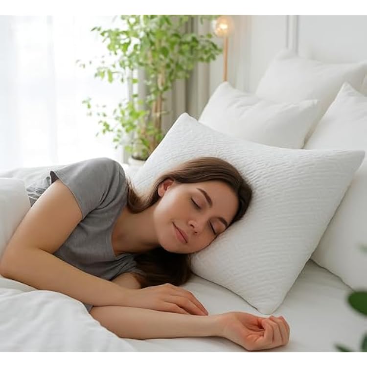 2 Pack King Size Rayon Derived from Bamboo Pillows, Cooling Shredded Memory Foam Bed Pillow Sets for Side, Back, Stomach Sleepers, Adjustable, Washable Cover, King Pack of 2