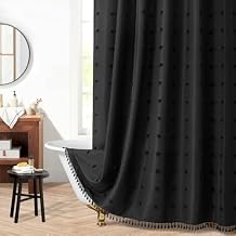 Farmhouse Boho Shower Curtain, Tufted Pleat Floral Textured Tassel Vintage Farmhous Bathroom Curtain, Simple Classic Style Shower Curtains with Hooks,72 W x 72 H, Black