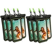 2025 Upgraded 8 Pack Black - IP68 Waterproof Phone Pouch Floating Design No Sink Waterproof Phone Case - Beach Pool Travel Essentials - Works w/All Phones - Detachable Lanyard - Black/Hi-Vis Green