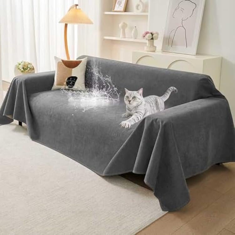Warmstar Couch Protector from Cat Claws, Waterproof Couch Cover Anti Slip,Couch Cover 3 Cushion Sofa Washable,Anti-Scratch Pet Sofa Cover Heavy Duty,71X118, Dark Grey