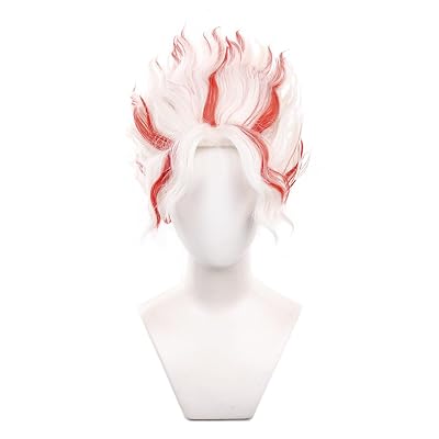 Anime Wigs for Ken Takakura Okarun Cosplay Wig, White Mixed Red Short Hairs for Men Halloween Anime DAN DA DAN Role Costume Party