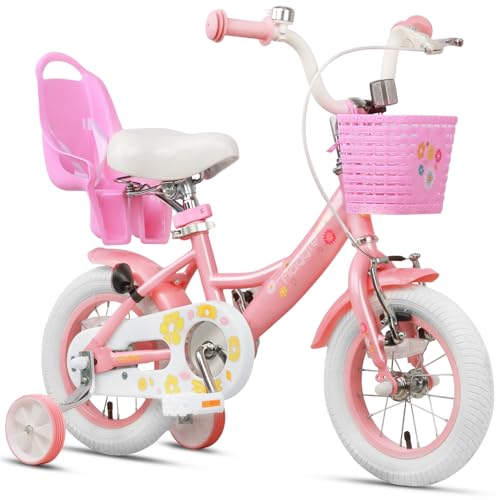 Glerc Maggie Girls Bike, 12-20 Inch Kids Bike for 2-13 Years Old Children, Princess Style Kids Bicycle with Doll-Seat & Basket & Training Wheels, Multiple Colors