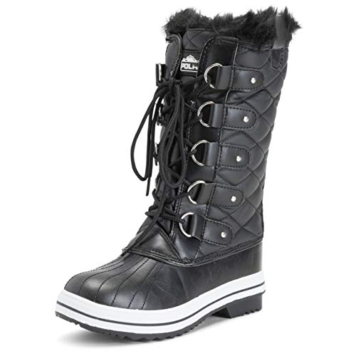 POLAR Womens Snow Boot Nylon Tall Winter Fur Lined Snow Warm Waterproof Rain Boot
