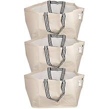 Ikea GORSNYGG Large Reusable Carrier Bag (FRAKTA-Style), Light Beige with Striped Handles, 57x37x39cm, 71L, 205.041.94 - Set of 3, Beige, Large - 71L, FRAKTA