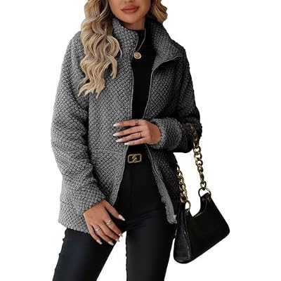 Womens Full Zip Stand Collar Fleece Sherpa Jacket with Pockets S-5XL