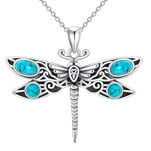 Dragonfly Necklace 925 Sterling Silver Genuine Blue Turquoise Dragonfly Pendant Flying Animal Jewelry Gifts for Women Christmas Birthday