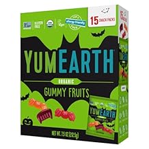 YumEarth Organic Halloween Gummy Fruits - Fruity Candy Snack Packs, Gluten Free Snacks for Kids - Allergy Friendly, Non-GMO, No Artificial Dyes - Assorted Flavors, 7.5 oz (Pack of 15)