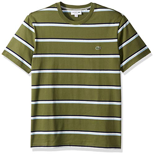 Lacoste Mens SS Striped Jersey T-Shirt Shirt, MarshCreekWhiteNavy Blue, XXL