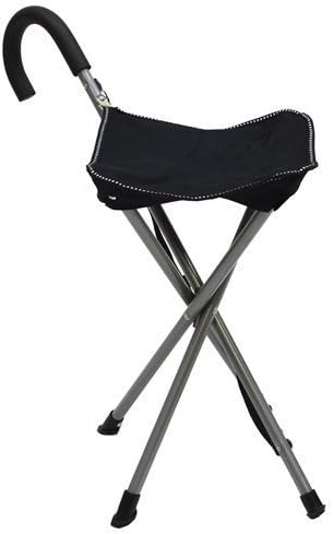 MacSports Folding Cane Chair - Walking Stick with Stool - in Black