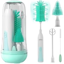 Electric Bottle Brush Cleaner, Portable Electric Baby Bottle Brush Cleaner for Travel, Rechargable Travel Bottle Cleaner Kit with Nipple & Straw Brush, Perfect Mom Essentials After Birth Gift, Green