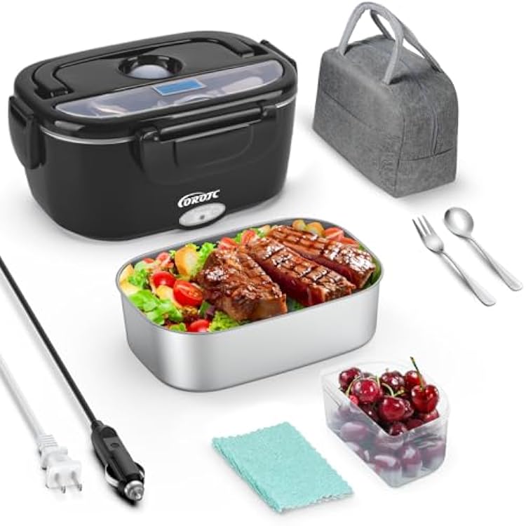 Electric Lunch Box Food Heater, 95W 3 IN 1 12V24V110V Portable Microwave, 1.5L HotFood Warmer Lunch Box for Work CarTruckAdults With Fork,Spoon,Insulated Carry Bag