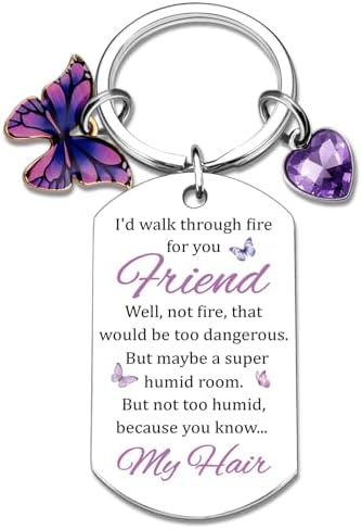 Ibiwe Friendship Keychain for Women Friends Bestfriend Birthday Gifts Funny Keychain Bestie Gift Small Mothers Day for Friends Purple Butterfly