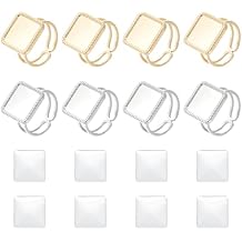 UNICRAFTALE 8 Sets DIY Blank Square Ring 304 Stainless Steel Open Cuff Ring Making Kit Golden Blank Finger Rings Square Cabochons Rings 15mm Base Ring Bezel Tray for Jewelry Making