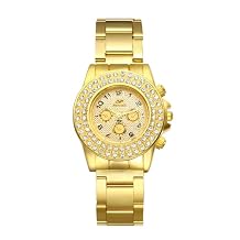 JewelryWe Iced-Out Watches for Women: Round Analog Sub-dials Quartz Wristwatch Stylish Diamond Casual Business Dress Watch