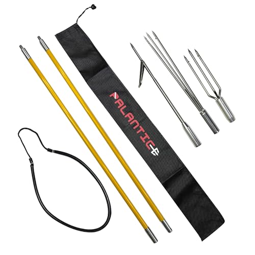 Scuba Choice 5 Two-Piece Fiberglass Travel Pole Spear, 3 Speartip Set 12 Paralyzer, Single Barb & Lionfish Tip wBlack Hawaiian Sling & Carry Bag, Ice Spearfishing & Underwater Hunting Gear