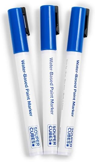 Souper Cubes 3mm Tip Size Water Based Paint Markers, Pack of 3 Blue Washable Markers, Non-Toxic Acid-Free Ink, Ideal for Labeling Freezer Trays, Kitchen Containers and More