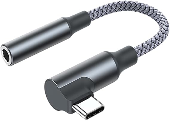 USB C to Audio Jack Adapter for iPhone 16/15, USB-C to 3.5mm Female Headphone for iPhone 15/16 Pro, Braid Type-C Headphone Adapter for Samsung Galaxy S23 S2 Ultra, Note 20, iPad Pro[90 Degree Design]