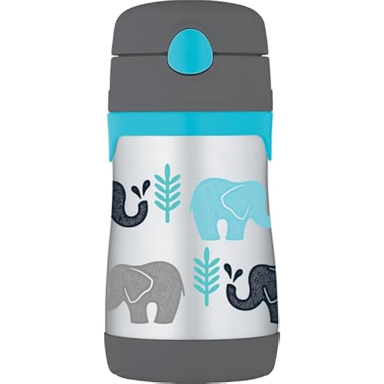 Thermos Baby 10 oz. Stainless Steel Bottle with pop-up straw, Elephants